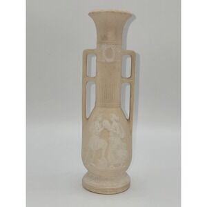 Vintage Neoclassical Bisque Parian Style Vase Relief Greek Figures 7.25"